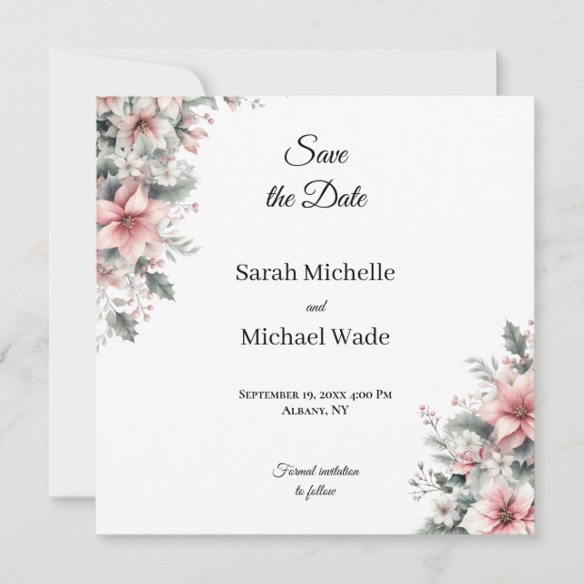 Pink Poinsettia Guardar la invitación de fecha (Anverso)