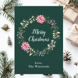 Pink Poinsettia Wreath Feliz Navidad