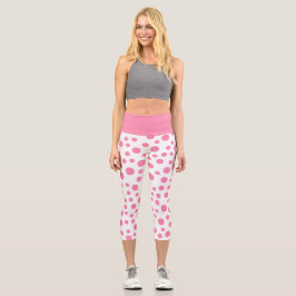 Pink Polka Dot Capri High Waisted Leggings