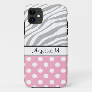 Pink Polka Dot Light Zebra Print iPhone 5 Funda