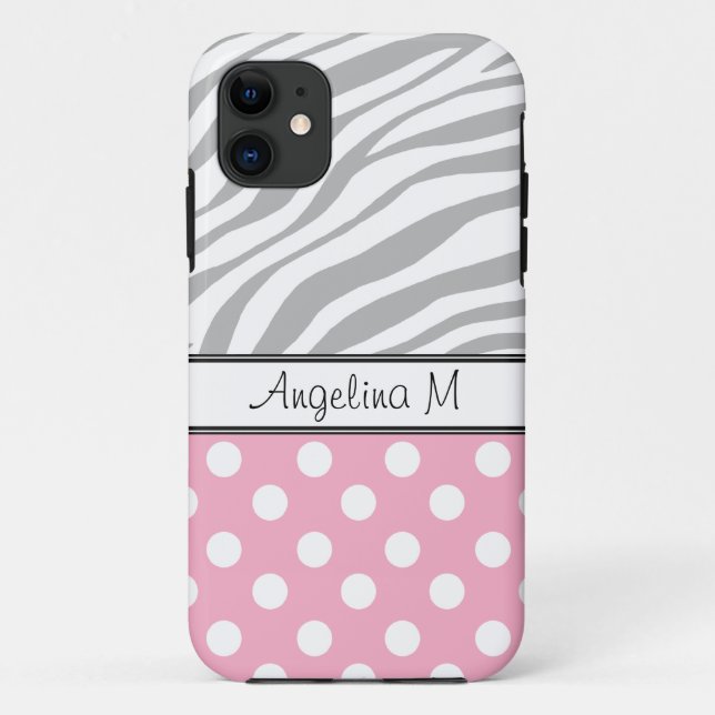 Pink Polka Dot Light Zebra Print iPhone 5 Funda (Reverso)