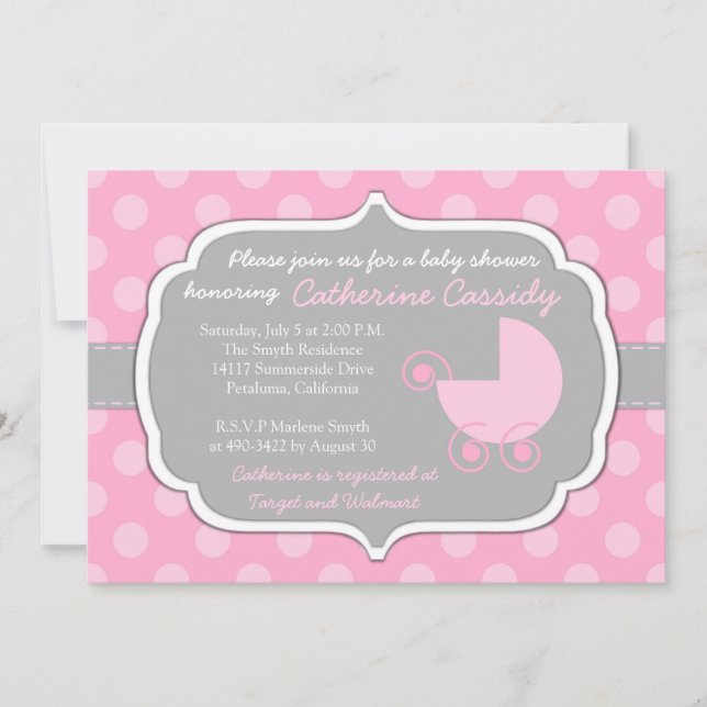 Pink Polka Dots Baby Girl Invitación a Baby Shower (Anverso)