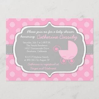 Pink Polka Dots Baby Girl Invitación a Baby Shower