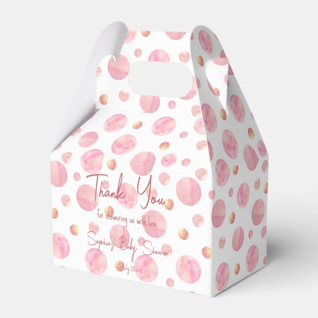 Pink polka puntos personalizados caja de favores (Front Side)