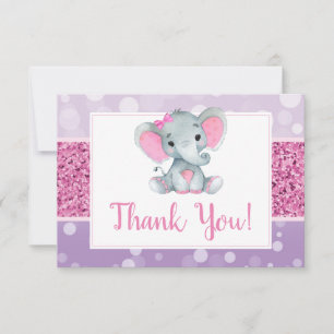 Pink Purple Elephant Gracias Ducha de Tarjeta Cump