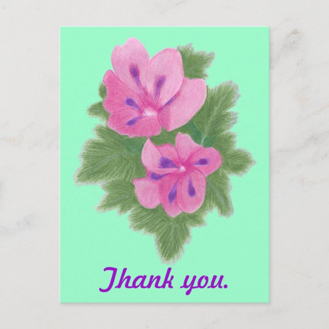 Pink Purple Geranium Gracias Postales (Anverso)