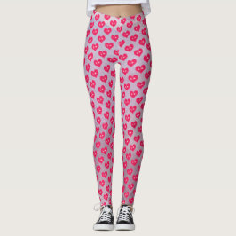 Pink Purple Hearts Pattern Valentine Day Leggings