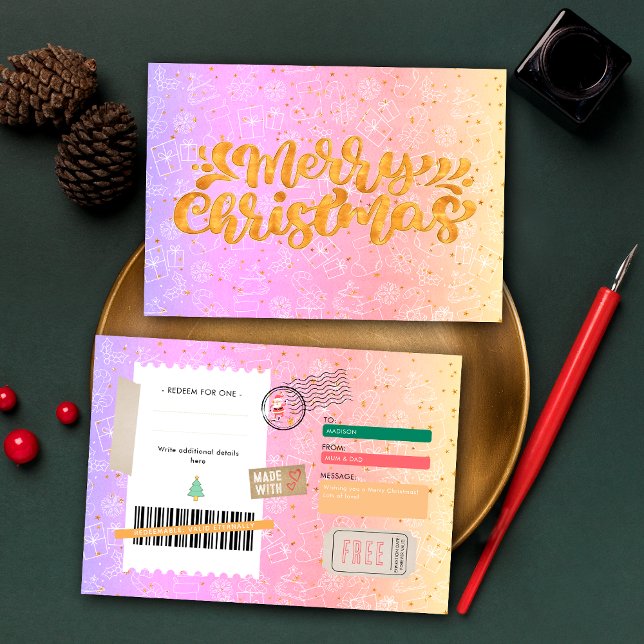 Pink Purple Pattern Christmas Ticket Gift Voucher (Subido por el creador)