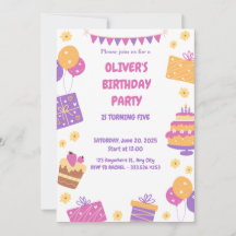 Pink Purple Playful Invitación de cumpleaños para