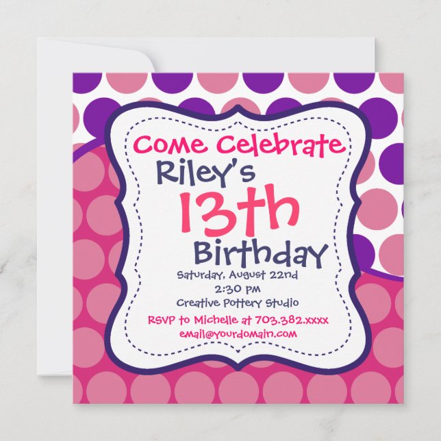 Pink Purple Polka Dots Invitaciones a la fiesta de (Anverso)