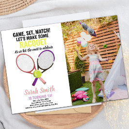 Pink Purple Tennis Birthday Invitaciones a cumplea
