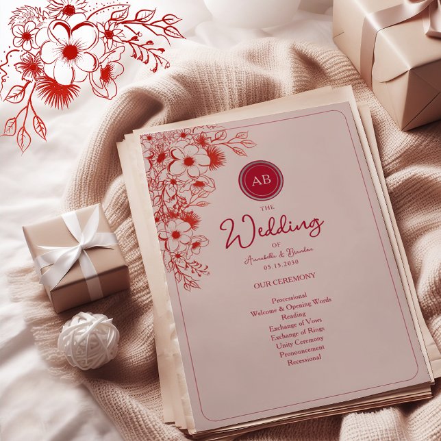 Pink Red Floral Wedding Program (Subido por el creador)