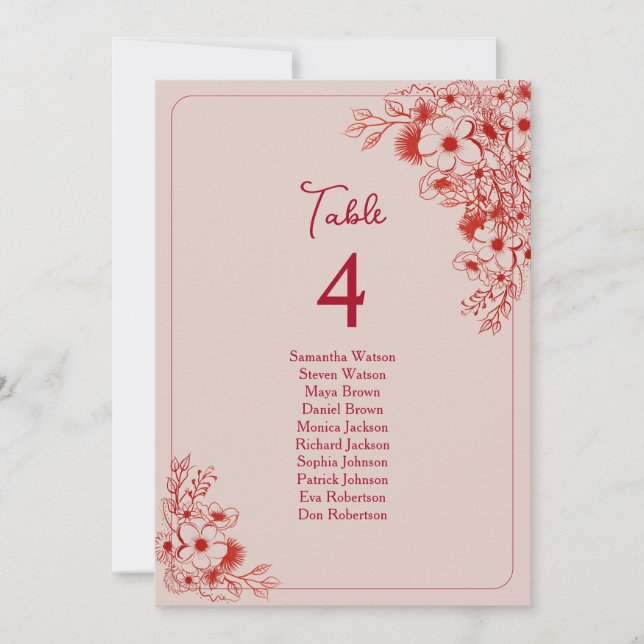 Pink Red Floral Wedding Seating Chart (Anverso)
