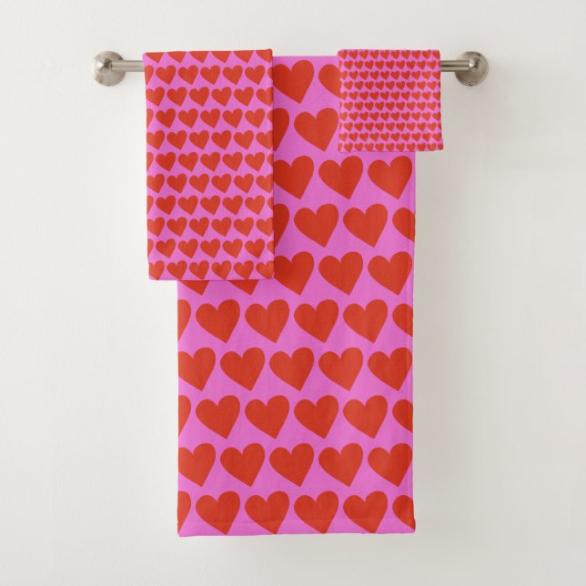 Pink Red Modern Retro Heart Pattern Valentine Cute (In situ)