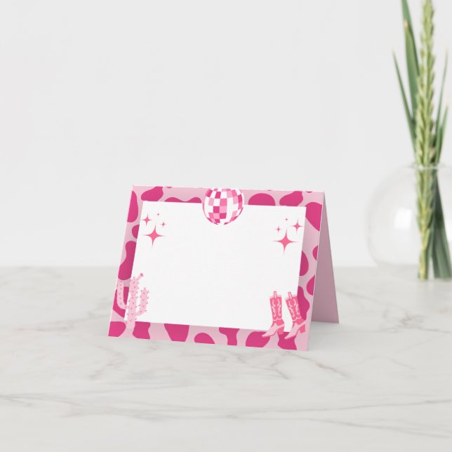 Pink Retro Disco Cowgirl Nombre de las tarjetas Pl (Anverso)