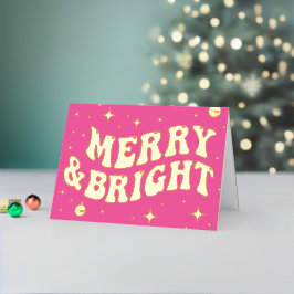 Pink Retro Groovy Merry & Bright Christmas