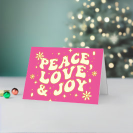 Pink Retro Groovy Peace Love Joy Christmas