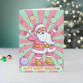 Pink Retro Groovy Santa Claus Merry Christmas