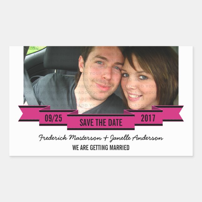 Pink Ribbon Photo Save the Date Pegatinas (Anverso)