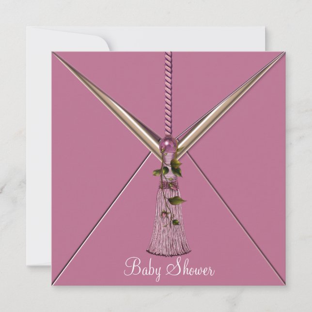 Pink Rose Buds Tassel Baby Shower Invitaciones (Anverso)