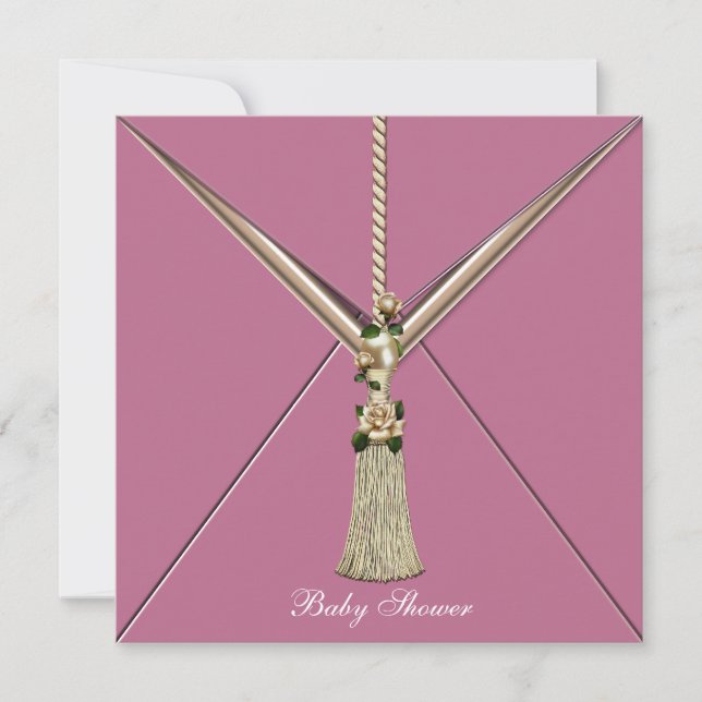 Pink Rose Buds Tassel Baby Shower Invitaciones (Anverso)