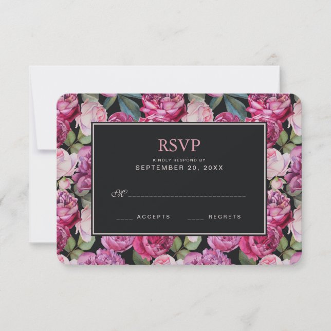 Pink Rose Floral Watercolor - Wedding RSVP (Anverso)