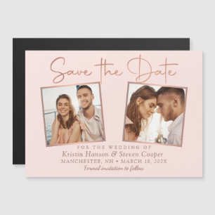 Pink Rose Gold 2 Photo Save the Date Magnet