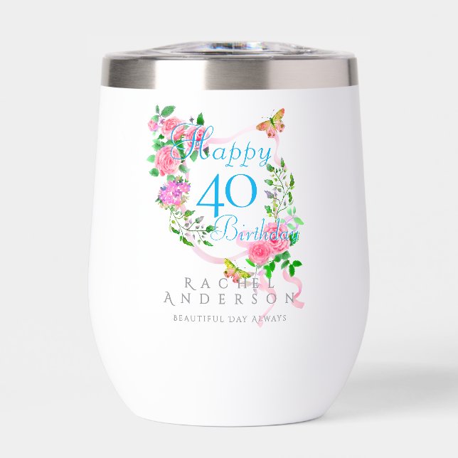 Pink Rose Ribbon 40th Birthday (Frente)