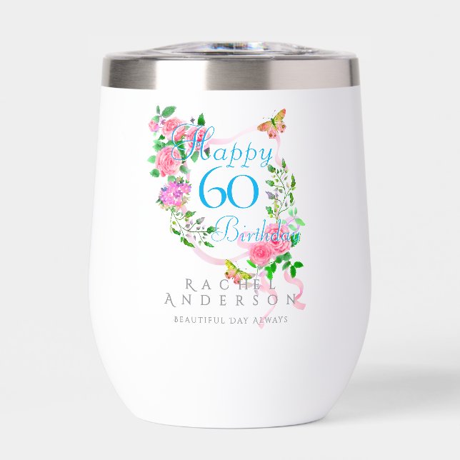 Pink Rose Ribbon 60th Birthday (Frente)