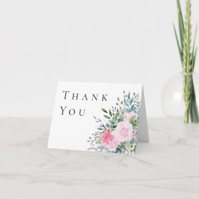 Pink Rose Watercolor Tarjeta de agradecimiento (Anverso)