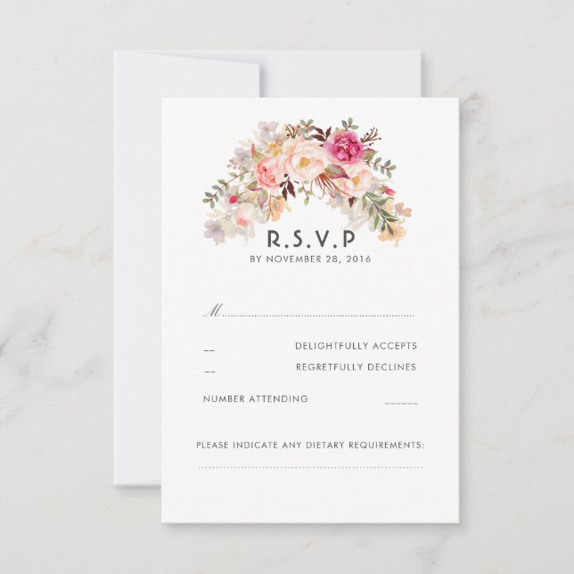 Pink Rubor Floral Wedding RSVP (Anverso)