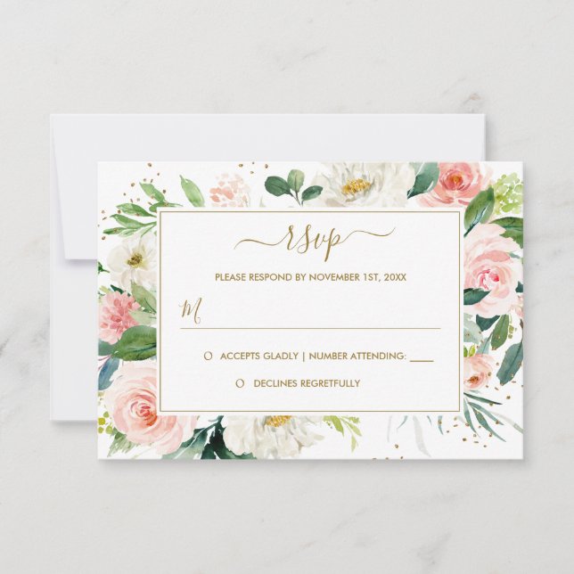 Pink Rubor Gold Floral Gold Wedding RSVP (Anverso)