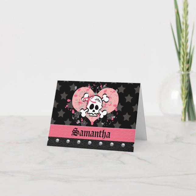 Pink Skull Personalized Note Cards (Anverso)