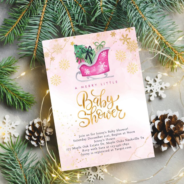 Pink Sleigh Una Pequeña Invitación De Baby Shower (Subido por el creador)
