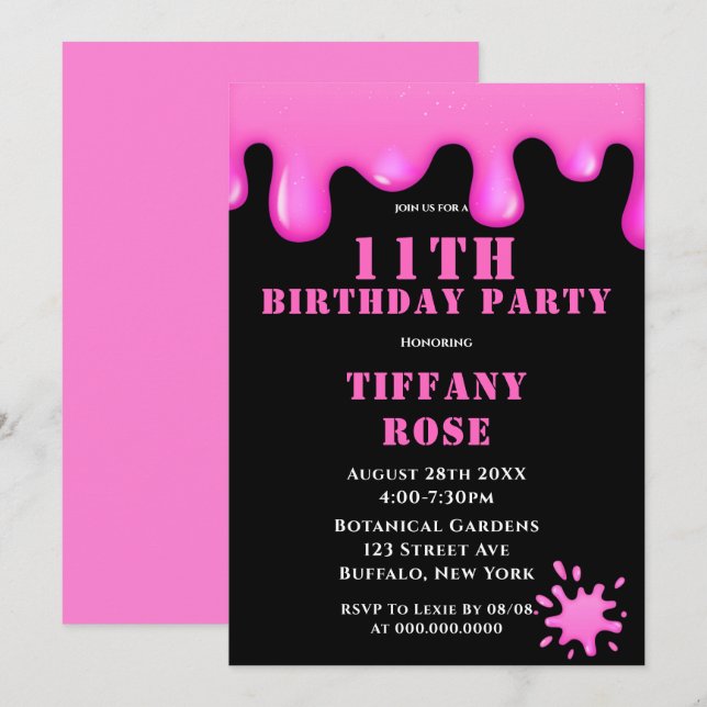 Pink Slime invitaciones a la fiesta de cumpleaños  (Anverso / Reverso)