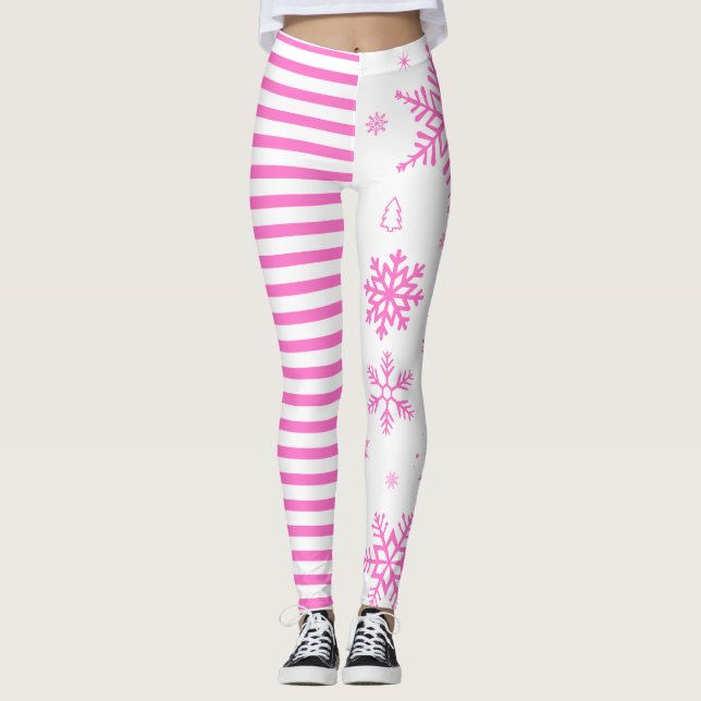 Pink Snowflake Christmas Leggings (Anverso)