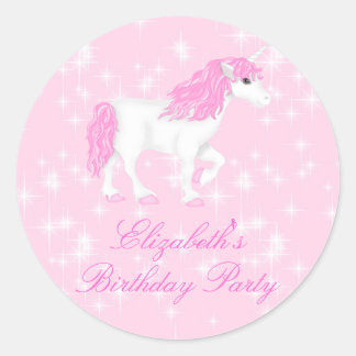 Pink Sparkle Unicorn Pegatina de cumpleaños