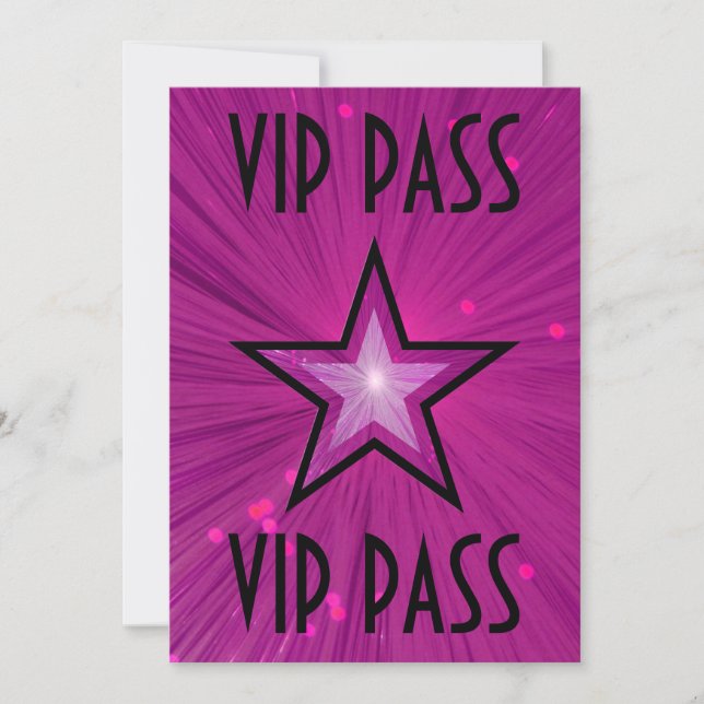 Pink Star invitación 'VIP PASS' negro (Anverso)