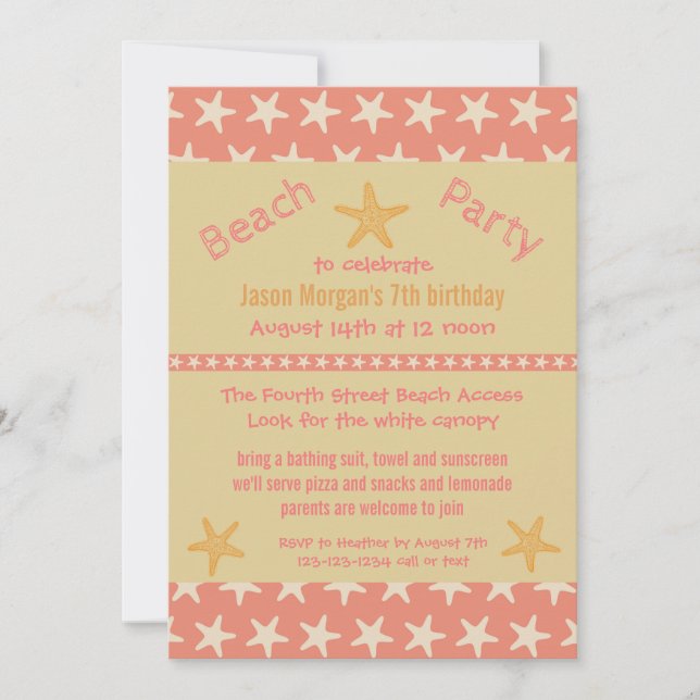 Pink Starfish Beach - Invitación a la fiesta de cu (Anverso)