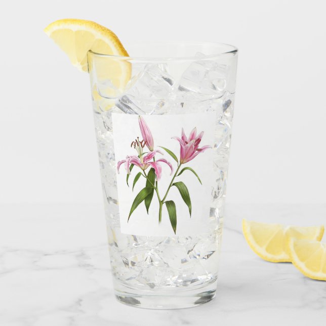 Pink Stargazer Lily Floral Arte Botánico (Anverso (hielo))