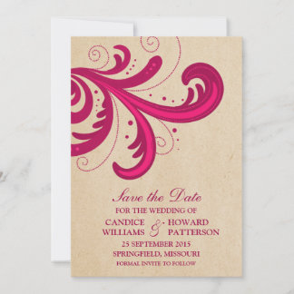 Pink Stylish Swirls Guardar la invitación de fecha