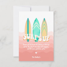 Pink Surfs Up Tarjeta de Cumpleaños y Agradecimien