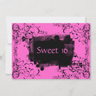 Pink Swirls Dulces Dieciséis Invitaciones de Cumpl