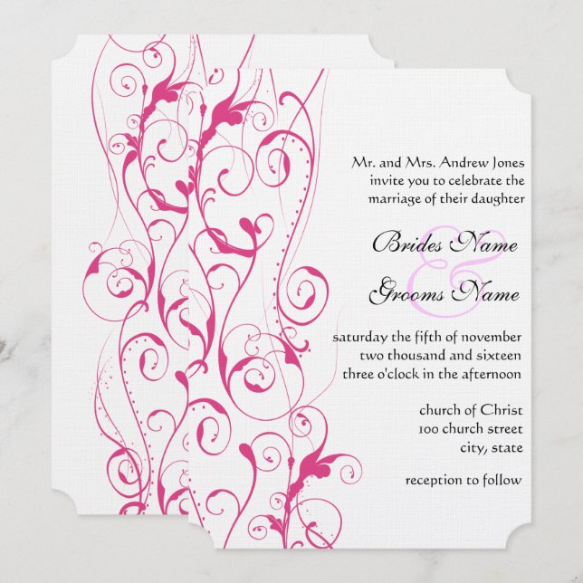 Pink Swirls Invitaciones a la Boda Presupuesto Tam (Anverso / Reverso)
