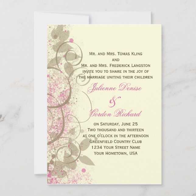 Pink Tan Grunge Swirls deja invitación a la boda (Anverso)
