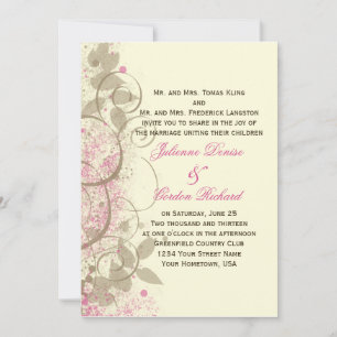 Pink Tan Grunge Swirls deja invitación a la boda