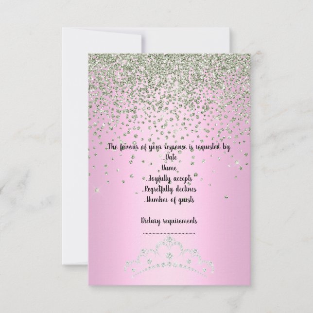 PINK TIARA PRINCESS BIRTHDAY PARTY RSVP CRYSTAL (Anverso)