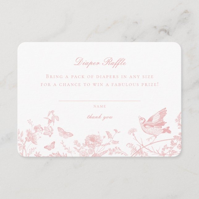 Pink Toile De Jouy Diaper Raffle Invitación Insert (Anverso)