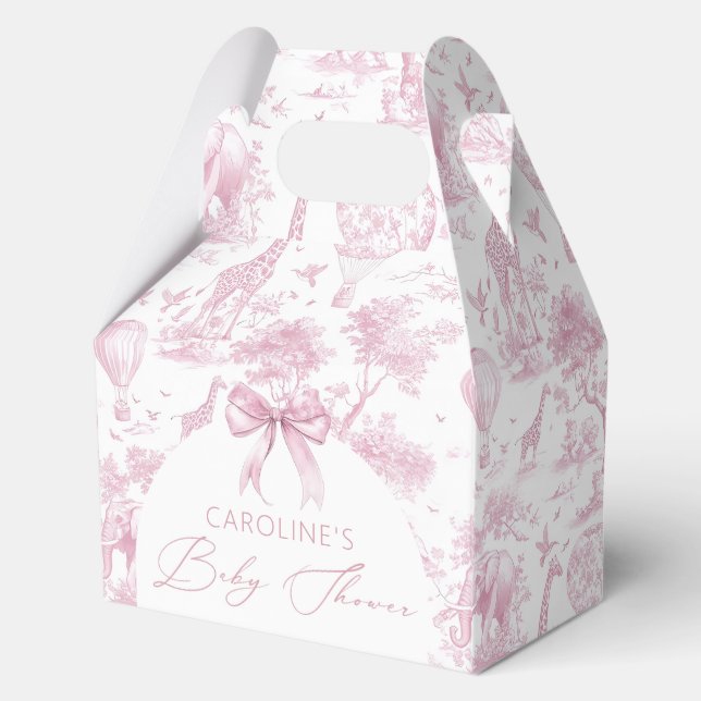Pink Toile de Jouy Safari caja de Baby Shower Favo (Anverso)