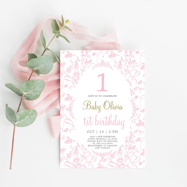 Pink Toile Invitación de cumpleaños 1 (Subido por el creador)
